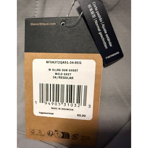 The North Face Mens Rolling Sun Packable Shorts Meld Grey 34 Brand New - Picture 6 of 7